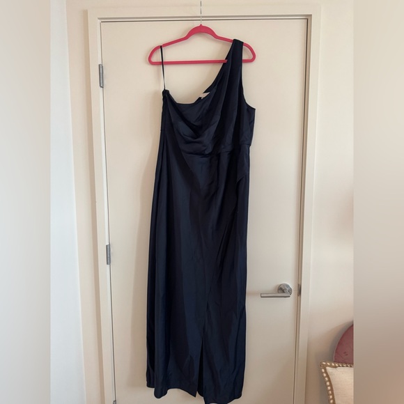 BHLDN Dylan One Shoulder Satin Side-Slit Gown - Picture 3 of 5